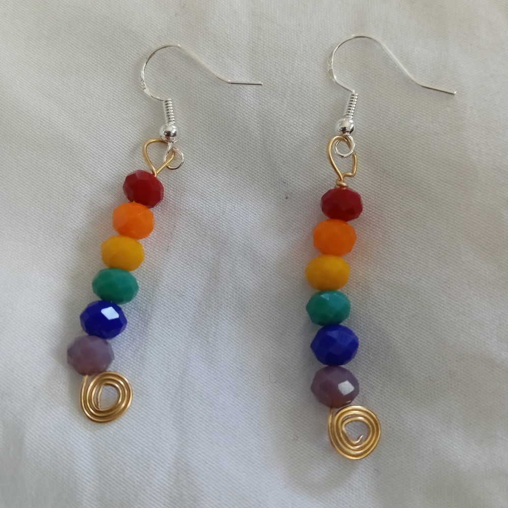 Hand Crafted Sterling Silver LGBT rainbow pride crystal statement earrings New